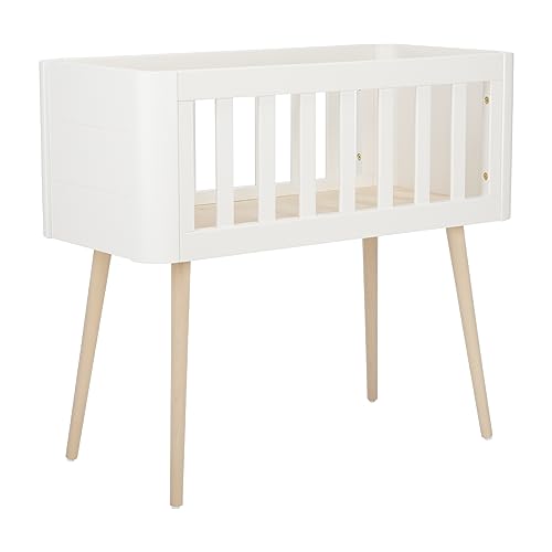 CuddleCo Troll Retro Crib - Scandinavian Space Saver Wooden Crib in White/Natural