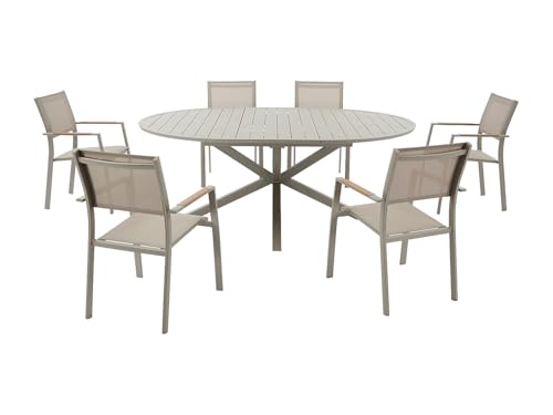 Vente-unique - Salle à Manger de Jardin en Aluminium : Une Table Ronde Extensible L.150/200 cm et...