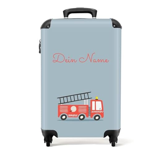 NoBoringSuitcases.com® Kinderkoffer Jungen - Koffer Kinder - Hartschalenkoffer Feuerwehr - Koffer Blau Rot - Reisekoffer - Trolley Kinder Jungs - 55x40x20 - Handgepäck - Rollkoffer - Personalisiert