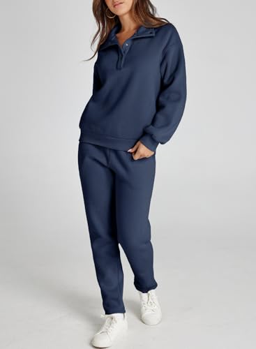Herseas Lounge Sets for Women Button Fall 2 Piece Outfits Sweatsuits Long Sleeve Fleeced Travel Suits Fashion Clothing2
