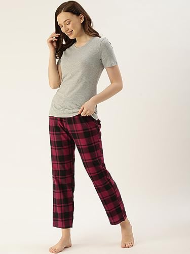 Image of KRYPTIC Women's 100% Pure Cotton Woven Pyjama | Mid Rise Relaxed Fit Full Length Nightwear Pant with Elasticated Drawstring Waistband & Side Pocket | Comfortable Lounge, Sleepwear & Casual Bottom Wear