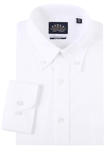 Eagle Men's Long Sleeve Oxford Button Down Shirt, White, Multiple Sizes, Regular Fit, Stretch Collar, Cotton
