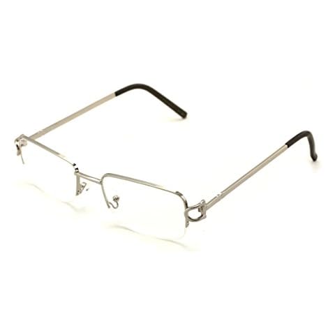 V.W.E. Rectangular Frame Clear Lens Designer Half Rim Eye Glasses (Silver) Cover