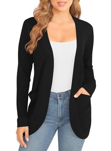 Image of EXCHIC Women's Long Sleeve Lightweight Knit Sweater Cardigan Curved Hem Open Front Cardigans with Pockets