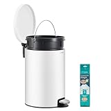 SONGMICS Cubo de Basura Redondo, Basurero con 15 Bolsas, Pedal de Metal, Cubeta...