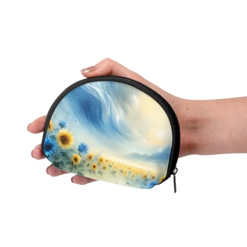 Portable Coin Purse Watercolor-Powerful-Sunflowers Mini Zippered Money Pouch Card Holder3
