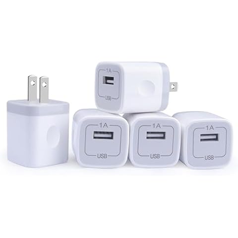Single Port USB Wall Charger, GiGreen 1A/5V Power Adapter 5 Pack Charging Block Cube Plug Box Compatible Phone X/8/7/Xs/XR/6s/5/SE, Samsung S9/S8/S7/S6 Edge, Note 8, LG G5 V30, Moto, Pixel, Nexus, HTC Cover