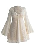 BEAUDRM Women's Y2k Plus Size Hippie Vintage Boho Dress Leopard Bell Long Sleeve V Neck Bow Mesh Goth Mini Dresses White X-Large Plus