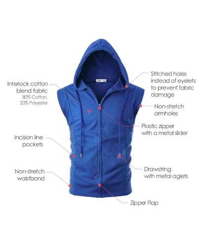 Image of Ohoo Mens Slim Fit Sleeveless Lightweight Zip Up Hooded Sweatshirt Vest Hoodie