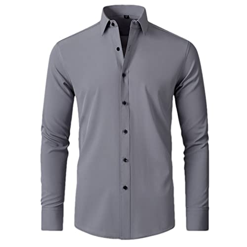 Chemise Elastique Homme Manches Longues Automne Hiver Business Casual Couleur Unie XL keusyoi