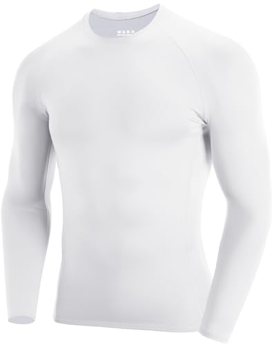 RIKUAOU Men's Long Sleeve Compression Shirt, Quick Dry Athletic Base Layer Top, Skins Fit Football Running Workout Undershirt White