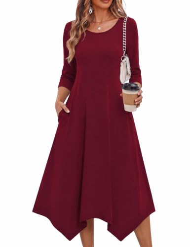 Image of Zeagoo Midi Dresses Women 2026 Dress 3 /4 Sleeve Casual Dresses with Pockets A Line Summer Beach Sundress