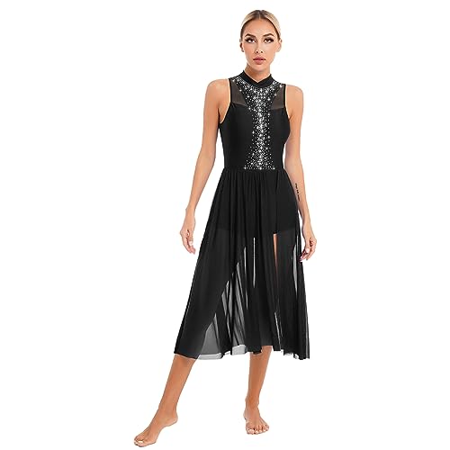 YiZYiF Damen Tanzkleid Glitzer Lyrisch Latin Ballsaal Walzer Kleid Strass Tanz Ballett Leotard Swing Rock Moderne Tanzkostüme Contemporary Dance...