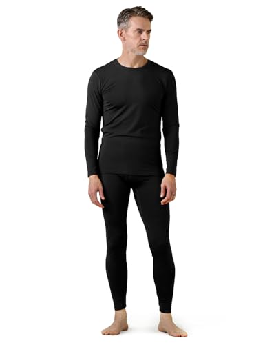 LAPASA Men's Thermal Underwear Set Soft Fleece Lined Long Johns Midweight Base Layer Top & Bottom Winter Thermoflux 200 Extra Warm M57 Large Black