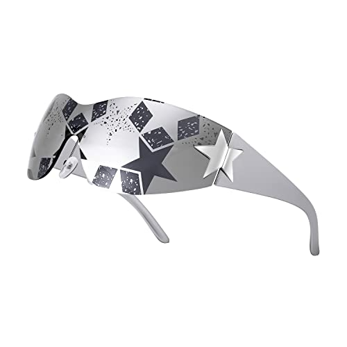 FEISEDY Y2K Sunglasses for Women Men 2000s Fashion Rimless Wrap Around Frameless Star Sun Glasses B9090