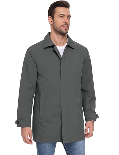 Image of Little Donkey Andy Men's Waterproof Mid-Length Trench Coat, Lightweight Long Rain Coat, Single Breasted Overcoat
