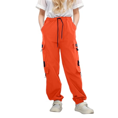 Boys Sweatpants 5t Casual High Waisted Drawstring Loose Fit Pockets Kids Cargo Sweatpants Girls (Orange, 13-14 Years)