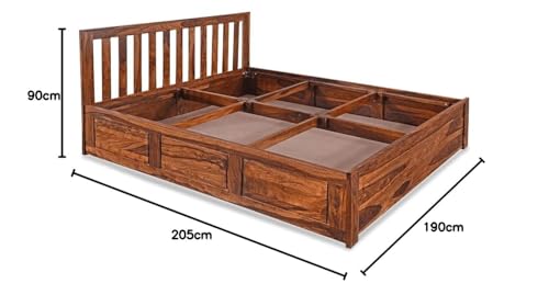 Image of Solid Sheesham Wood King Size Bed with Box Storage for Bedroom Living Room Home Hotel | Wooden Double Bed Cot Palang Furniture (Honey Finish) -1 Year Warranty