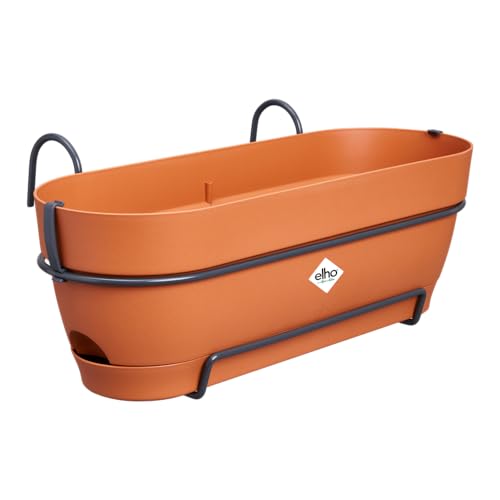 elho Vibia Campana Balkonkasten Allin1 50 mit Wasserreservoir - Blumentopf Balkongeländer - 100% recyceltes Plastik - Ø 50.4 x H 17.7 cm - Braun/Terra