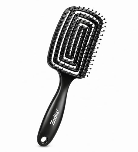 Image of Zodiac Vented Detangling Hair Brush for Women & Men | Anti-Tangle Flexible Bristles | Wet & Dry Use | Styling Comb