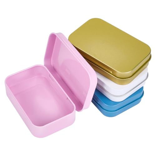 Image of 4 Colors 3.86 inchx2.5 inch 4Pcs Tin Boxes Empty Hinged Tins Colorful Mini Cute Rectangular Small Portable Jewelry Metal Container with Lid Iron Storage Box Bulk for Home Outdoors Organizer Kit