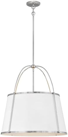 Hinkley Clarke Medium Drum Chandelier Pendant, Matte White Metal Shade, 1-6" and 2-12" Down Rods, Even or Sloped Ceilings, Polished Nickel Finish