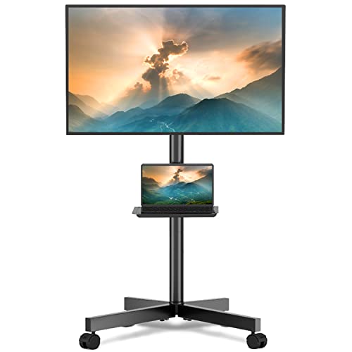 5Rcom Mobile TV Cart with Wheels for 23 -55 LCD LED Flat Curved Screen TVs with Max VESA 400x400mm, Adjustable Rolling Portable Floor Stand Trolley Holds up to 88lbs