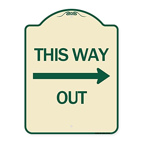 SignMission Designer Series Sign - This Way Out (Right Arrow) | Tan & Green 18" x 24" Heavy-Gauge Aluminum Architectural Sign | Protect Your Business & Municipality | Made in The USA