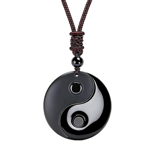 Buddha Stones Black Obsidian Yin Yang Necklace for Men Women Tai Chi Pendant Feng Shui Obsidian Balance Necklace for Releasing Negativity Talisman Spiritual Healing Jewelry for Protection Amulet