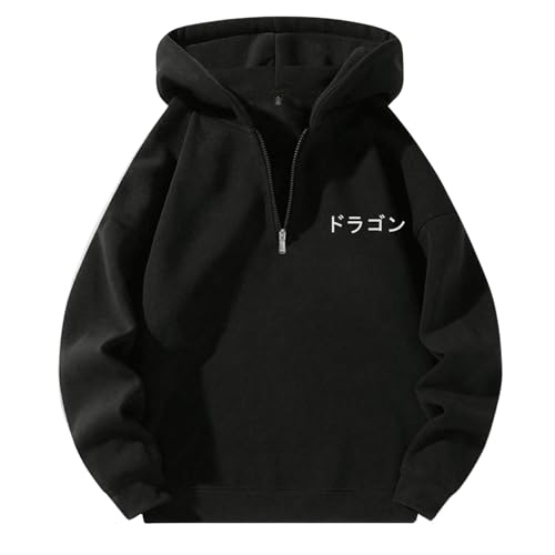 UOUA Men's Graphic Quarter Zip Hoodies Casual Long Sleeve Drop Shoulder Sweatshirt Pullover Streetwear Top2