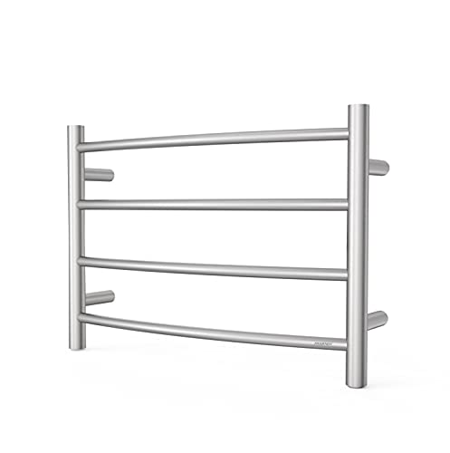 SHARNDY Towel Warmer Brushed Nickel for Bathroom Wall Mounted Bath Towel Heater Plug-in Electric Heated Towel Rack Stainless Steel Curved Round 4 Bars Drying Rack ETW29 40W 16.54x23.62x5.51 inches