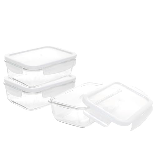 Image of Cutting EDGE 1520ml Rectangular Borosilicate Glass Food Container(Set of 3) | Lunch box, dry food storage, meal storage, refrigerator use, Transparent container, household kitchen, for food Preparation