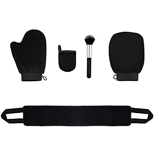 5 Pieces Self Tanning Mitt Applicator Kit 5 In 1-Exfoliating Glove, Tanning Mitt,Mini Face Mitt,Back Lotion Applicator and Large Flat Top Makeup Brush