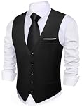 Barry.Wang Men's Black Waistcoat Formal/Casual V-neck Slim Fit Suit Vest Wedding Prom Tuxedo