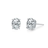 Stfery Pendientes solitarios de oro de 9/14/18 quilates para mujer, 6 x 8 mm, aretes ovalados de moissanita de oro real para ella, Unique, Metal, Moissanita