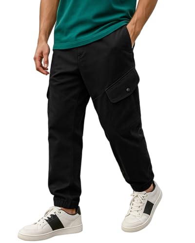 Image of Bewakoof Men's Cotton Super Loose Fit Joggers|Bewakoof Air 1.0 | Track pants for man | Lower for man | Trouser for men | Baggy trackpants for men | Multipurpose | Mens Lower Activewear | Utility Pockets | Lightweight & Flexible Elastic Waist | Casual Joggers | Loose Fit