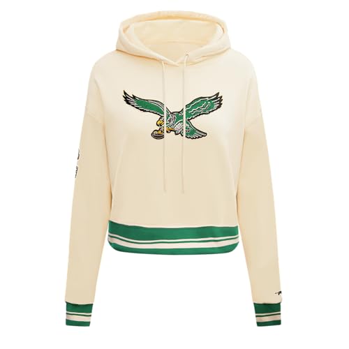 Pro Standard Womens NFL New York Jets Retro Classics Cropped Pullover Hoodie Eggshell/Kelly Green 2Xl