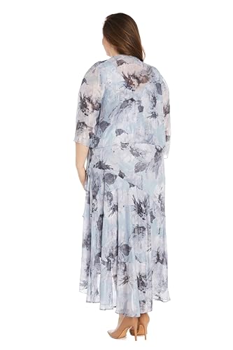 Image of R&M Richards Women's Elegant Floral Chiffon High-Low Dress W /Shimmer Accents & Coordinating Bolero