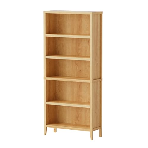 Image of EYYTHUNG 71 inch Tall Bookshelf, 5 Tiers Farmhouse Floor Standing Display Storage with Adjustable Shelf, Wooden Open Bookcase Home Decor Organizer, Large Modern Book Storage Shelf, Natural Oak