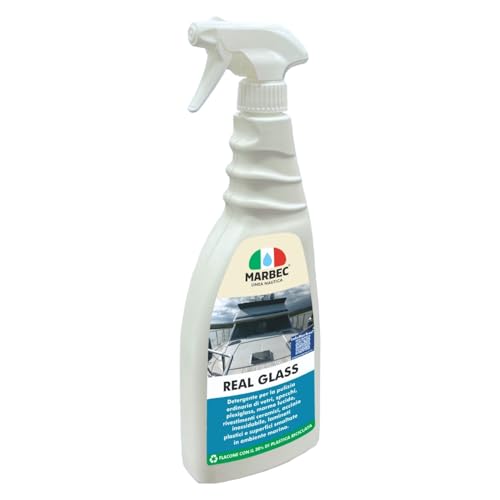 MARBEC REAL GLASS 750ML Detergente vetri e superfici lucide per ambiente marino non aggressivo senza aloni asciuga subito sicuro su marmo acciaio e plexiglass.