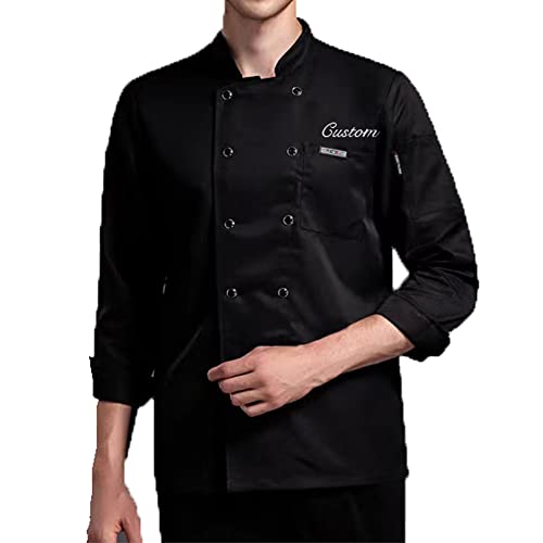Zopmopae Personalized Chef Coat Long Sleeve Chef Shirt Custom Food Service Kitchen Uniform Chef Jacket for Men Women