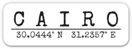 Cairo Egypt - City Coordinates Travel Luggage Vinyl Sticker Decal - for Phone, Laptop, Water Bottle (3 Wide)