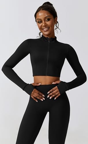 3 Piece Women Workout Set Sports Bra Crop Top Jacket with Thumb Holes Tummy Control High Waist Leggings2