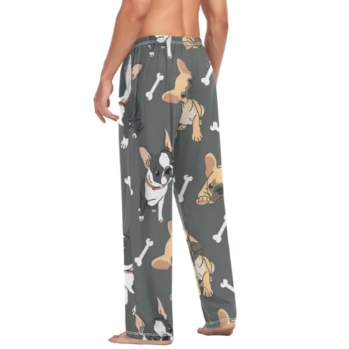 Black Brown French Bulldog Puppy Mens Cotton Pajama Pants, S M L XL XXL4