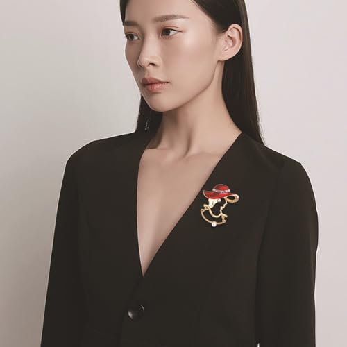 Image of Elegant Lady Lapel Brooch Pin for Women Crystal Rhinestone Faux Pearl Hat Red Enamel Pins Vintage Backpacks Badges Suit Dress Accessories Jewelry Gifts