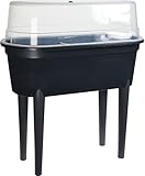 Muddy Hands Black Plastic Large Plant Pot with Lid Outdoor Garden Tall Planter Grow Table Stand Raised Bed (Made from Recycled Plastic)