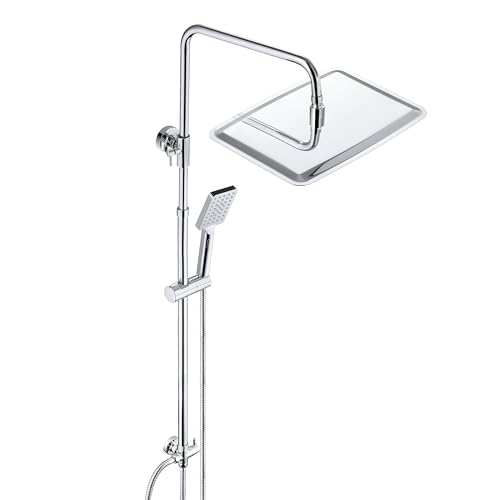 JOHO 304 Edelstahl Duschset ohne Armatur, Regendusche Duschsystem Duschgarniturset mit Duschstange und XXL Kopfbrause 35x25cm Chrom