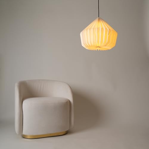 Image of FIG Living Origami Paper Pendant Lamp (Off-White) | 54 x 54 x 21 cm | Luxury Handmade Design | Ceiling Lamp & Chandelier | Hanging Light for Dining Room, Living Room & Cafe (Canvas)