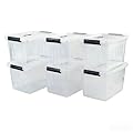 Yesdate Plastic Storage Bins with Lids, 6 Pack Storage Organizer, 10 L Stackable Storage Bins with Buckle-Up Latches and Handle, Storage Totes for Home Office Pantry Organization, Clear