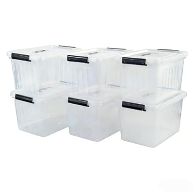Yesdate Plastic Storage Bins with Lids, 6 Pack Storage Organizer, 10 L Stackable Storage Bins with Buckle-Up Latches and Handle, Storage Totes for Home Office Pantry Organization, Clear